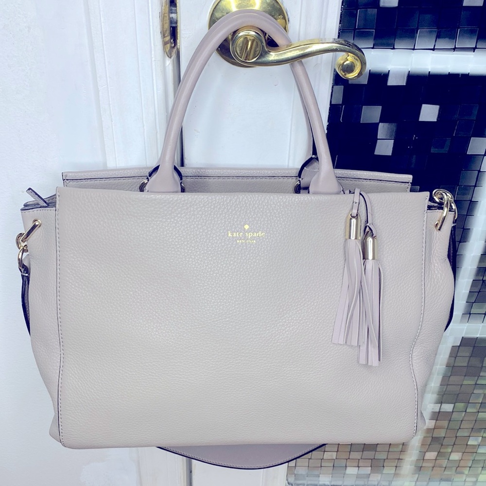 ♠️ Kate spade beautiful gray leather large top handle satchel shoulder bag ♠️